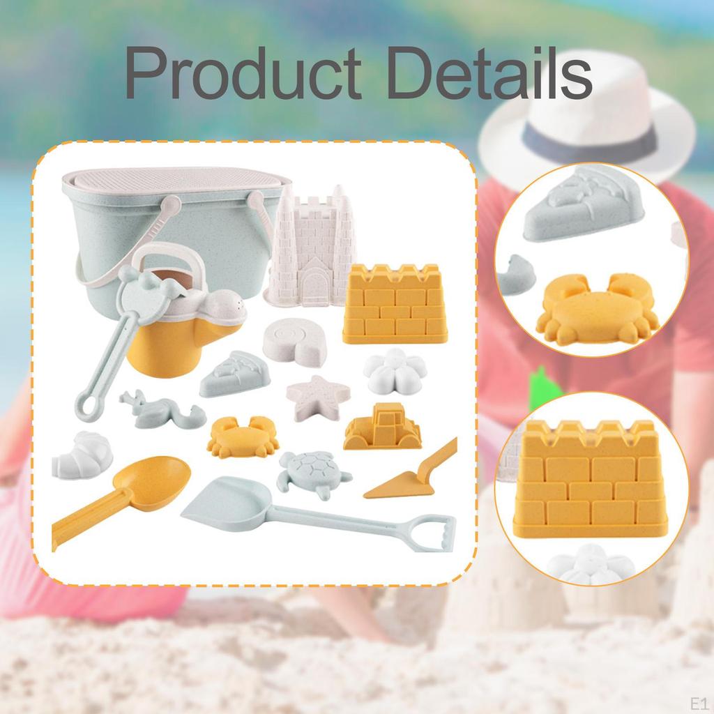 21pcs Beach Sand Toys, Castle Building Kit, Bucket and Shovels Set for Kids, 3-10 Years