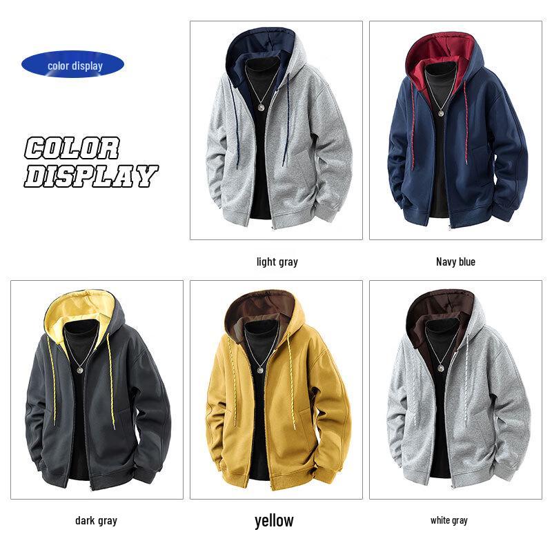 JEANSWEST Men's Autumn/Winter Heavyweight Cotton Blend Hooded Cardigan Sweatshirt