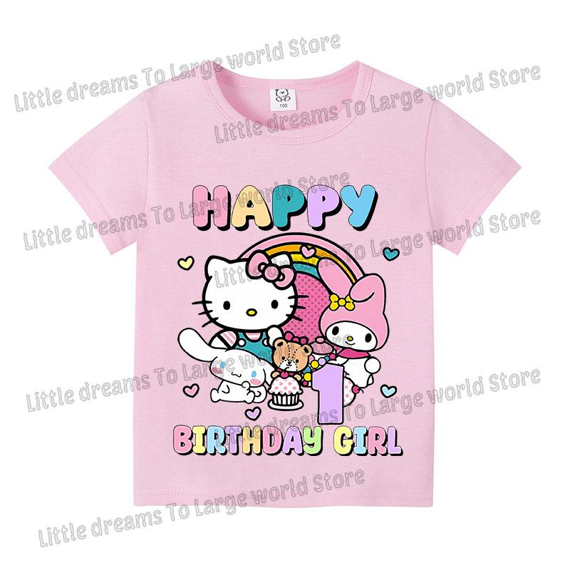 Baby Girls Birthday Number 19 Tshirt Cartoon Print Short Sleeve Tee Childrens Clothing Party Supplies Cotton Tee