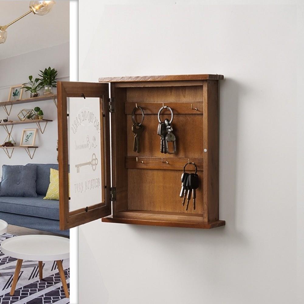 Wooden Cabinet Key Rack Rustic Key Hook Creative Wall-Mounted Key Holder Hallway