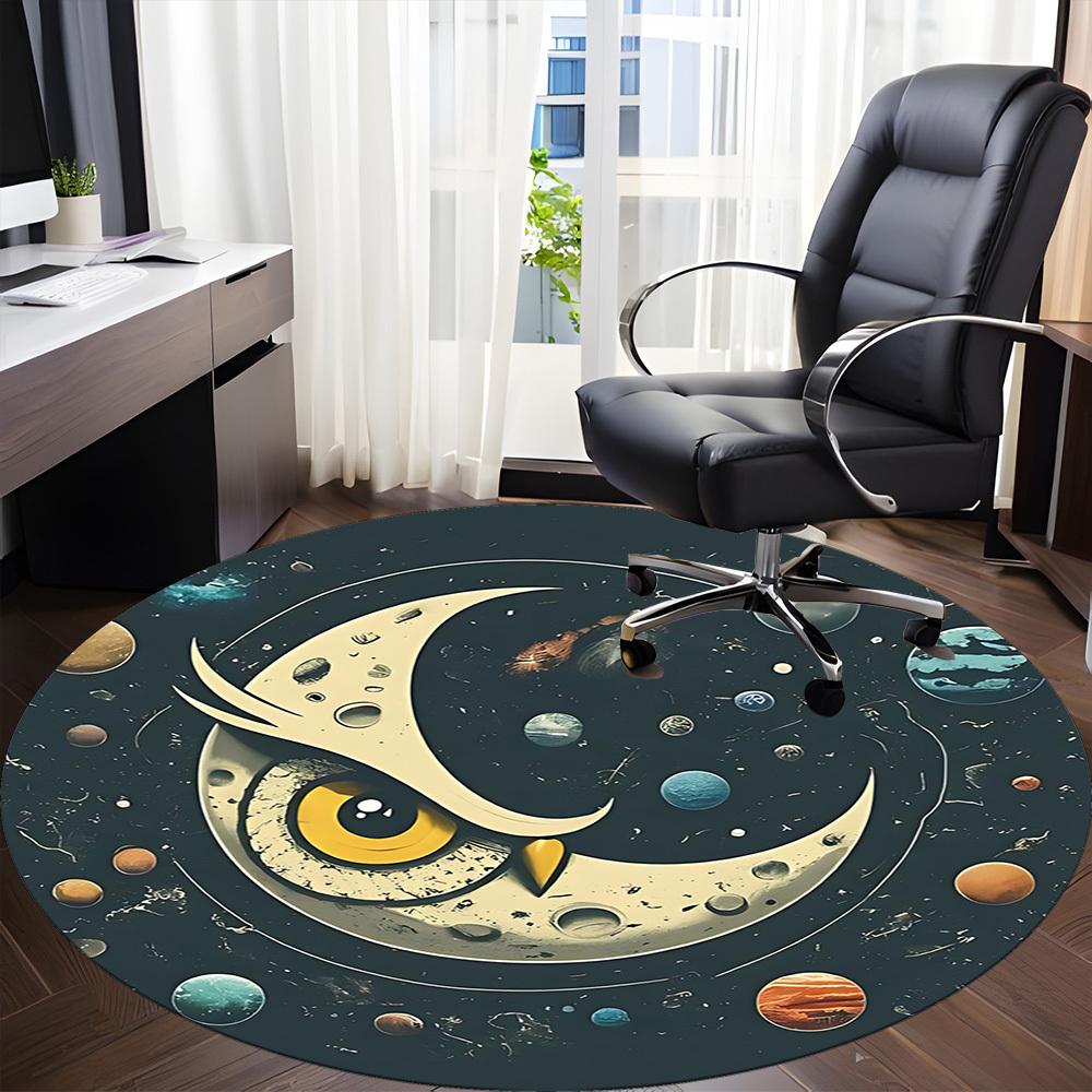 1PC Moon Space Owl Office Round Area Rug, Mat Suitable For Office, Under Office Chairs Bedroom Living Room Home Decor, Room Deco