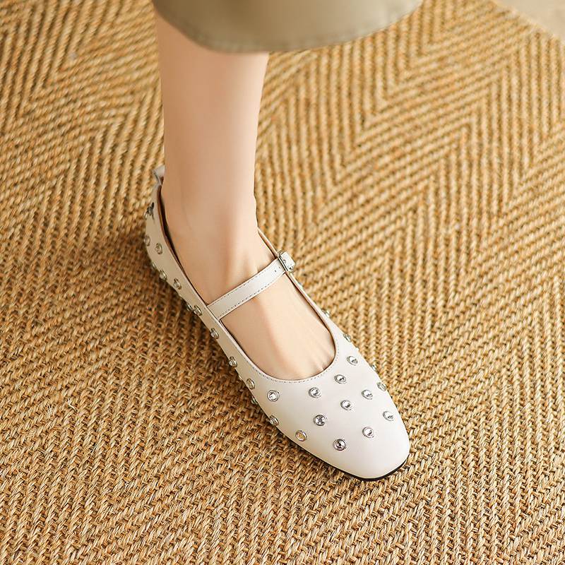 Krazing Pot Модные весенние туфли из коровьей кожи размером 42 41, красивые туфли на плоской подошве с круглым носком, украшенные кристаллами