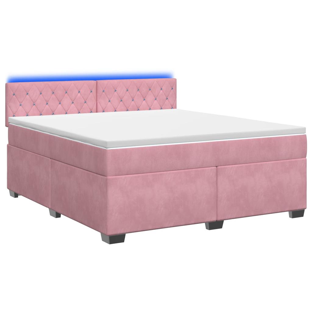 Box Spring Bed with Mattress and LED Pink 140 x 200 cm Velvet