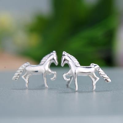 Daisies Real Pure 925 Sterling Silver Jewelry Mini Horse Stud Earrings for Women Anima