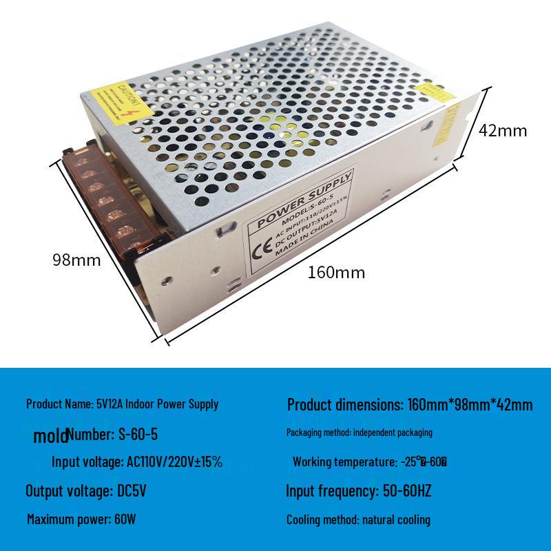 Блок питания 220В в 12В/24В/5В постоянного тока для светодиодных лент - 5А/10А/30А, Трансформатор 60Вт