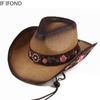 Модная соломенная ковбойская шляпа с вышивкой в ​​стиле вестерн для мужчин и женщин, летняя пляжная шляпа от солнца в стиле джаз, ковбойская сомбреро, кепка-хомбре