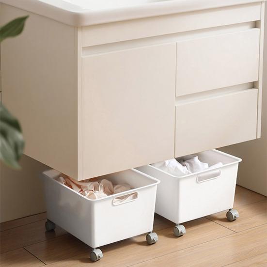 Large Capacity Storage Box with Roller Laundry Basket Wheeled Storage Bin for Clothes Fitness Equipment Snack Toy Office Organizer Box