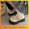 Japanese sweet pink bow Mary Jane small leather shoes women's spring 2024 shallow mouth muffin thick-soled jk single shoes