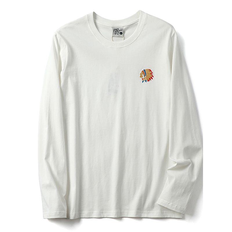 Export Surplus Cotton Long-Sleeve T-Shirt for Early Autumn, Men's Embroidered Round-Neck Loose Fit Versatile Trendy Top