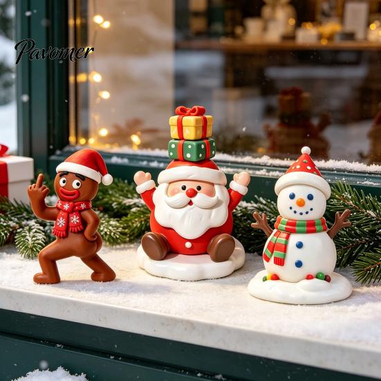 Small Christmas Figurines for Cabinet Resin Figurine, Cute Clay Style Santa Snowman Gingerbread Man Reusable Decorations Home Statue, Festive Holiday