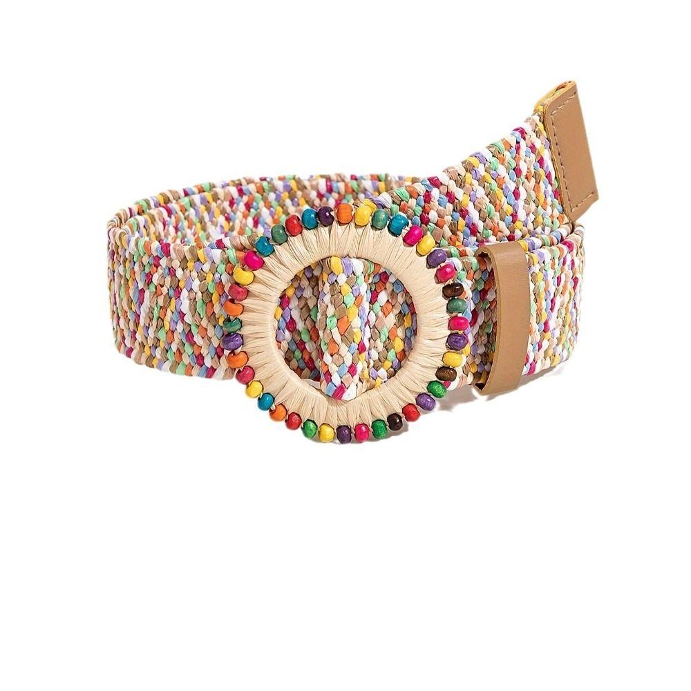 Woven Boho Straw Weave Belt Colorful Ethnic Style Waistband Bohemian Style Belt Dress Decoration