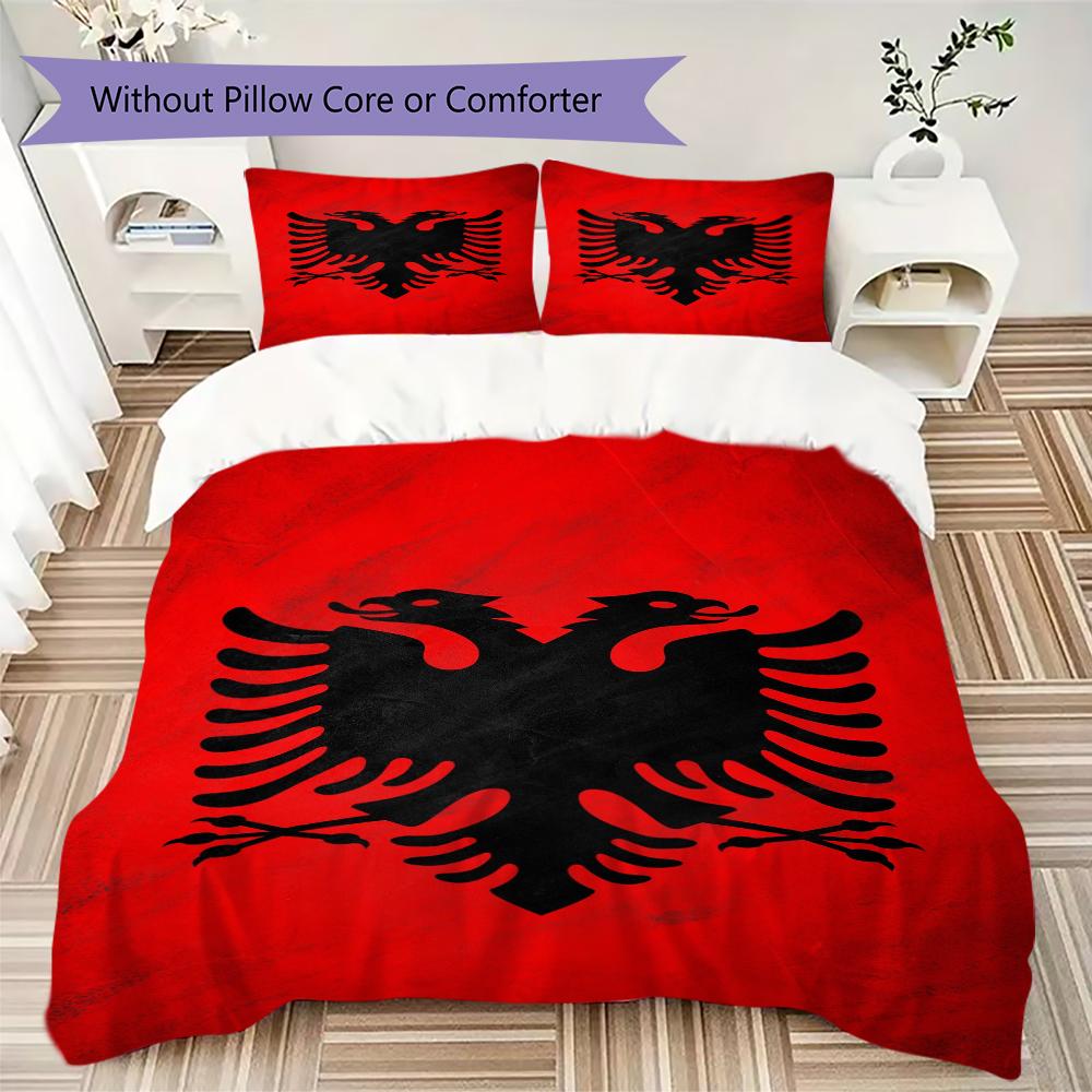 Republic of Albania Pattern Bedding uilt Set uilt Cover Pillowcase Home Decoration Birthday Gift (1 * duvet cover + 2 * pillowcase without core)