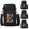Women Small Crossbody Shoulder Bags Vintage Flower Alphabet Mobile Phone Bag Purse Soft Leather Strap Handbag Mini Messenger Bag