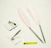 Набор японская ручка-роллер из латуни с гусиным пером, обработанная, подставка для ручки из прозрачного акрила с серебристым держателем для ручки, розовое перо, 2 шт. + Q-S6P3WG-2-P