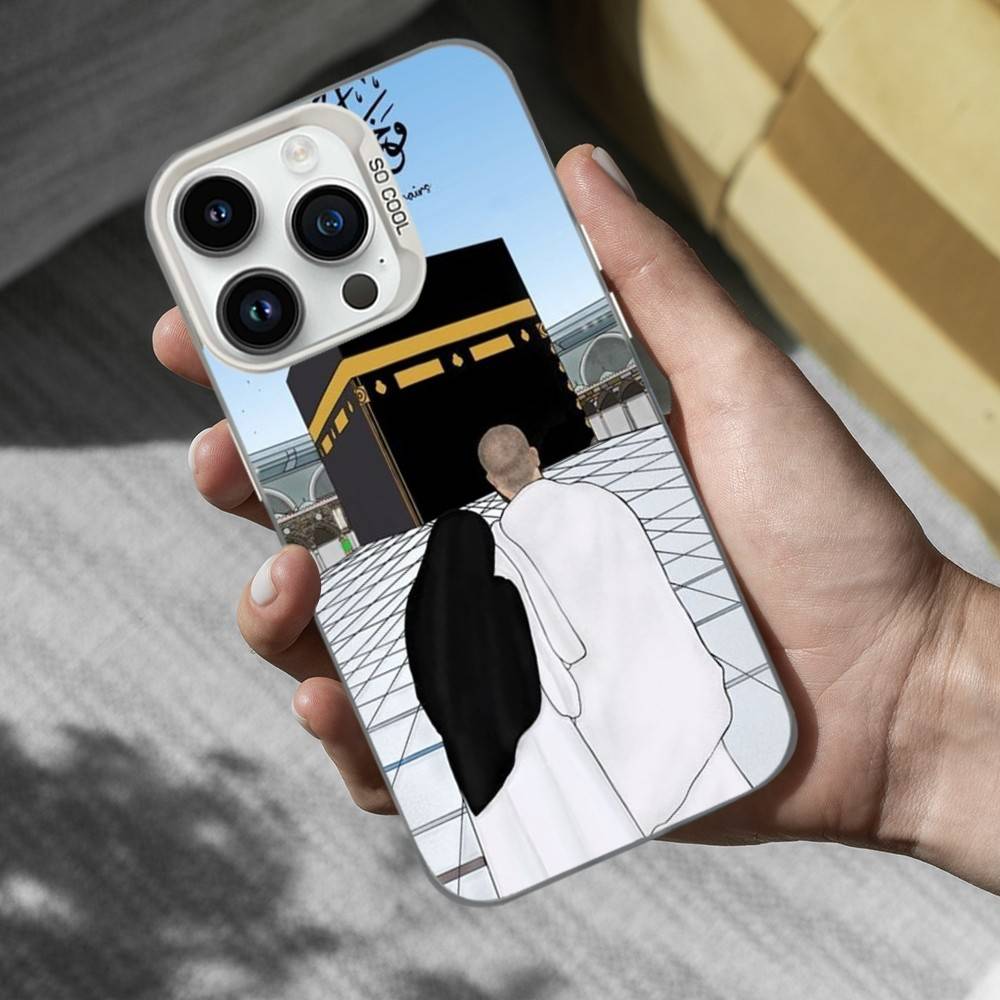 Мусульманский арт Кааба Чехол для телефона для iPhone 16,15,14,13,12,11,Mini,XS,Pro,SE,MAX Белый Матовый Ударопрочный Чехол