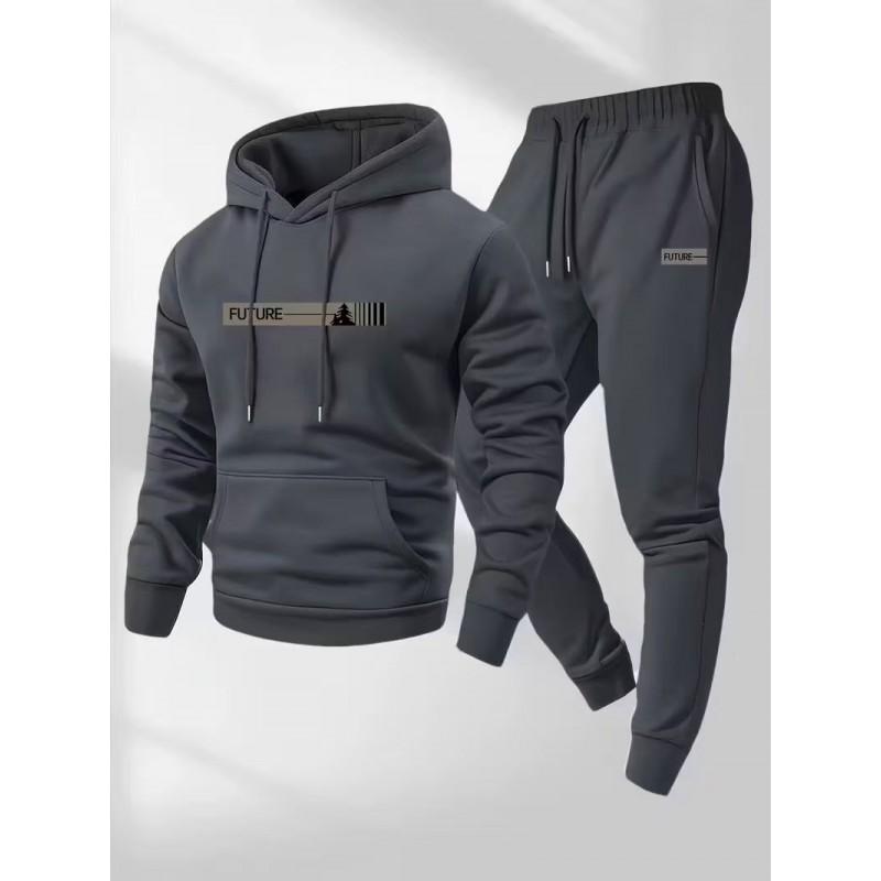 Mens Hooded Sweatshirt Set Long Sleeve Top Pants Casual Sportswear Loose Fit