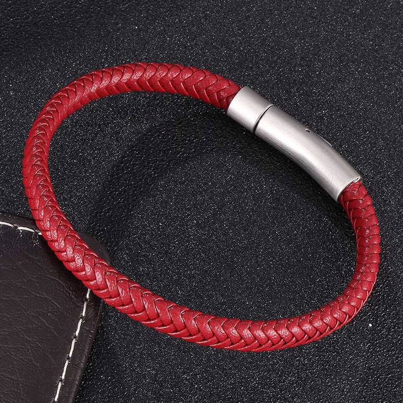 Fashion Bracelet Men Women Red Leather Bracelets Exquisite Snap Accessories Hand-Woven Jewelry Couples Gift