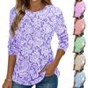 Women's  Fashionable Round Neck Long Sleeved Lace Patterned Printed Pullover T-shirt Top