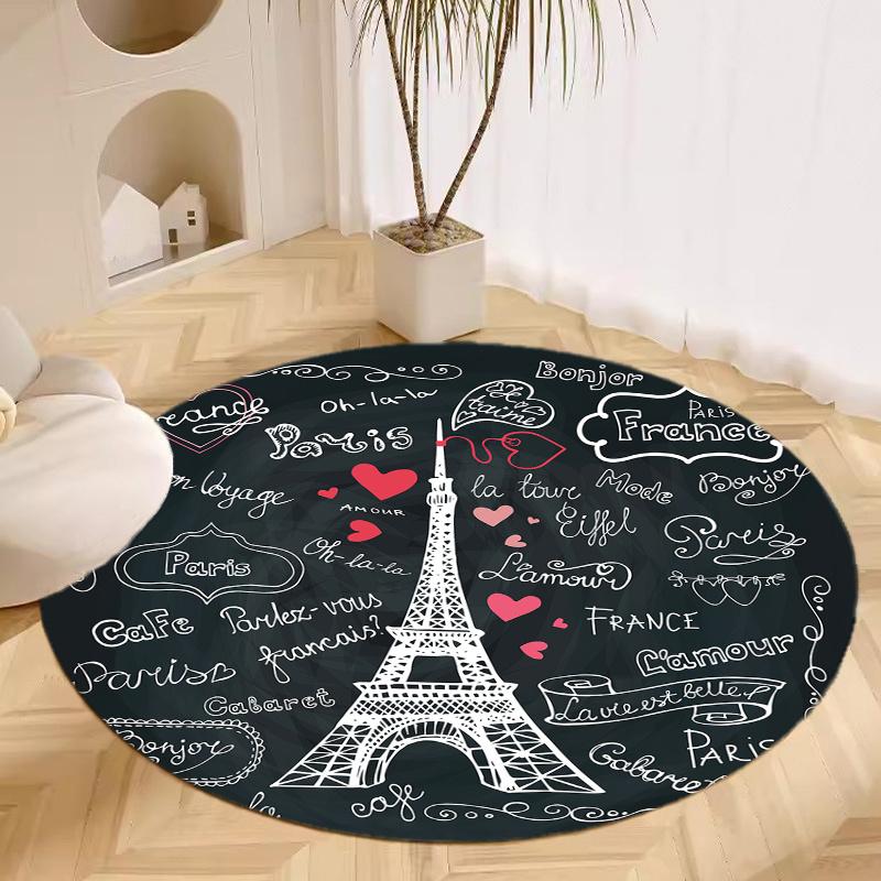 S Paris Tower Round Rug Nonslip Area Rug Office Chair Mat Carpet For Living Room Bedroom Home Decor