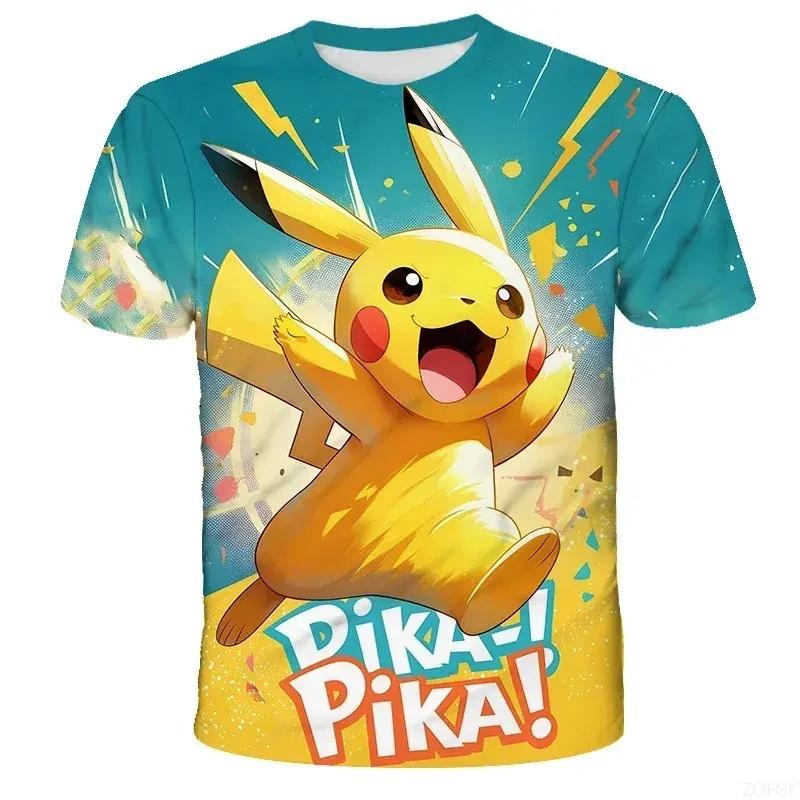 Hot New Summer Japanese Anime Pokémon Pikachu 3D Quick-Drying T-Shirt Plus Size for Short Sleeve Kid's Clothing