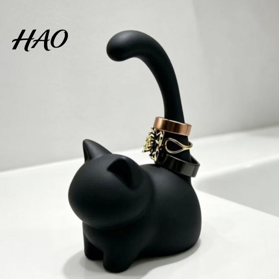 Decorative Cat Figurine Cute Ring Holder, Minimalist Stand for Bedroom Dressing Desktop Jewelry Display Tray Table, Sitting Organizer Rings