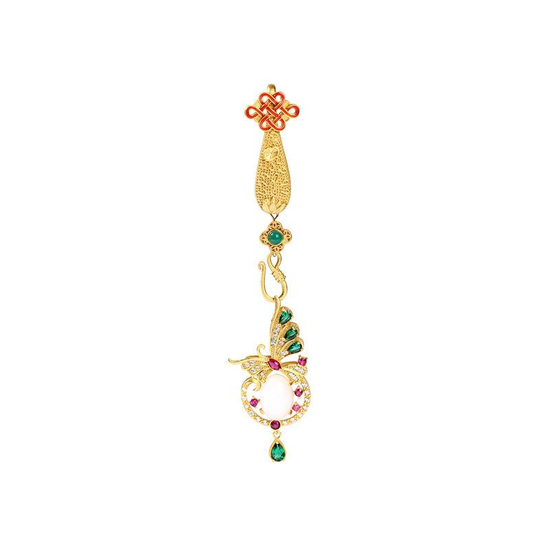 Chinese retro cheongsam press placket pendant colorful treasure butterfly gold long fringed pendant classical Chinese style accessories women