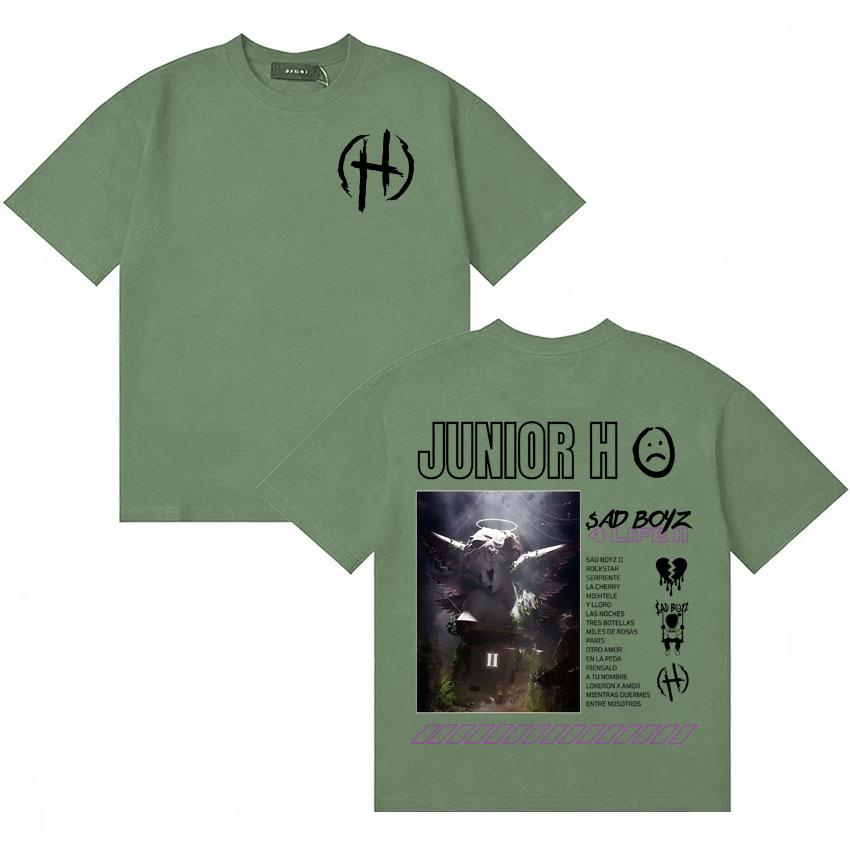 Rapper Junior H Album Cover Mi Corazon Ya No Siente High Quality Tshirt Unisex Women Summer Short Sleeve Double Sided Oversized Tee