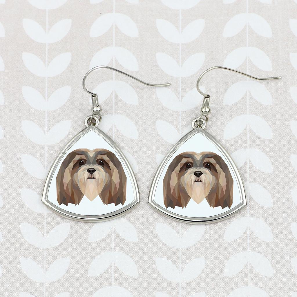 Lhasa Apso -Kolczyki Ze Zdjęciem I Napisem Geometryczne Pies Art-Dog