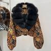Женский короткий пуховик с воротником из натурального лисьего меха, на высокой талии, теплая зимняя куртка, модная легкая пуховая верхняя одежда