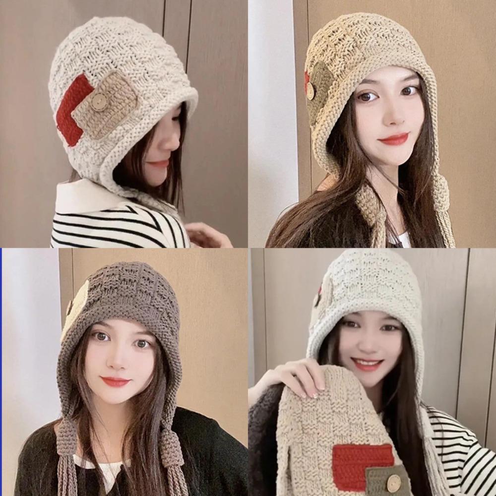 Harajuku Designed Crochet Lei Feng Hat Keep Warm Pullover Hat Sweet Ear Protection Hat Ladies