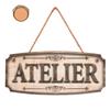 [R3200] - Brown 'Atelier' Wooden Plaque - 20x9 Cm