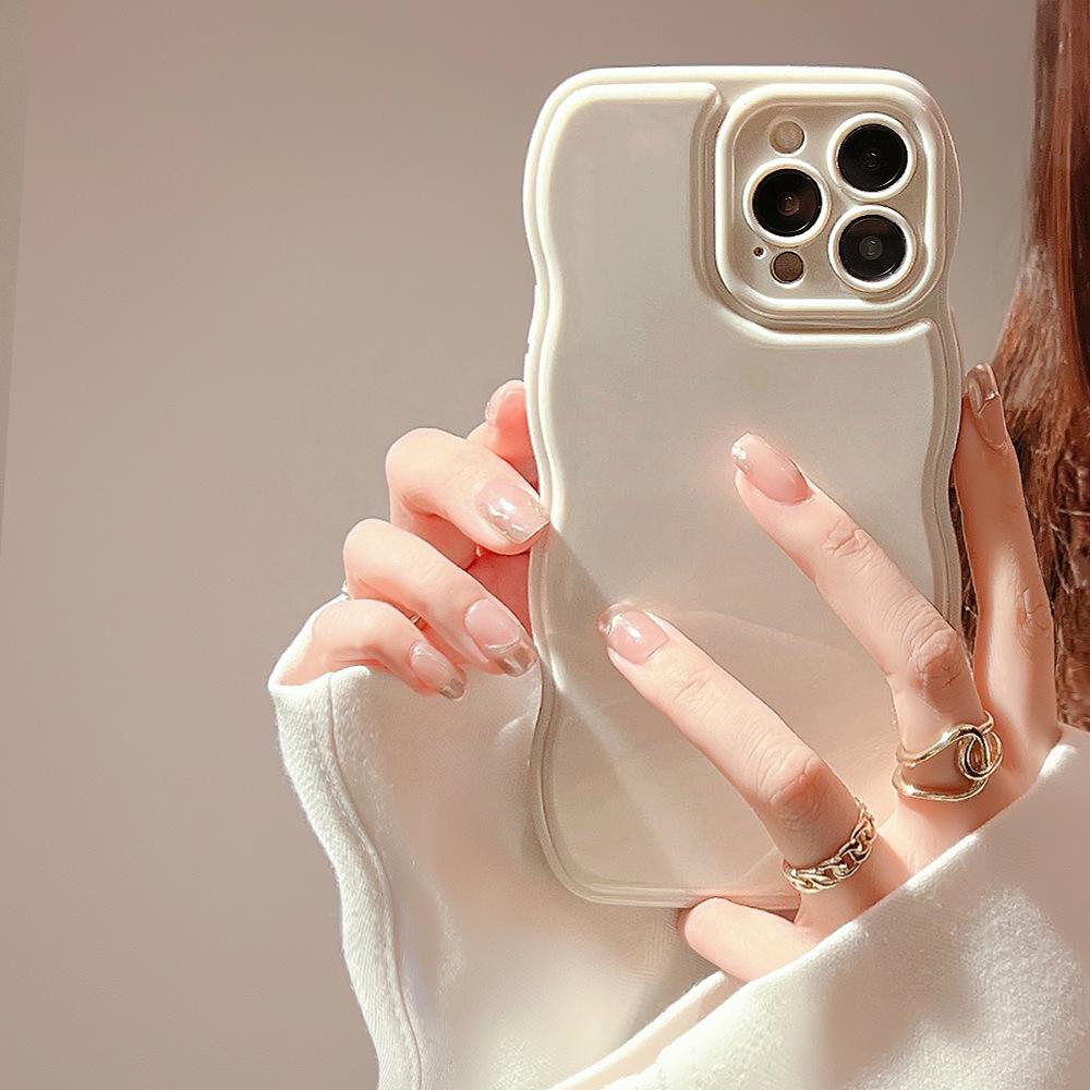 Soft Solid Color Curly Wavy Phone Case For For Iphone 17 16 15 14 13 12 11 Pro Max Plus Plain Silicone Shockproof Bumper Back Cover