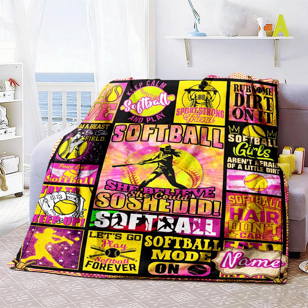 Softball Theme Customize Your Name Home Blanket S Comfortable Soft Lightweight Allseason Multipurpose Blanket For Picnics Couches Offices Beds Living
