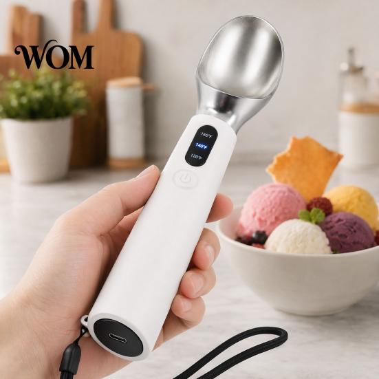 Electric Ice Cream Scoop Heated Scoop, Rechargeable Scooper with 3-Level Heat, Easy Serve LED Display, 2000mAh Battery for Hard Cream, Gelato, Freeze