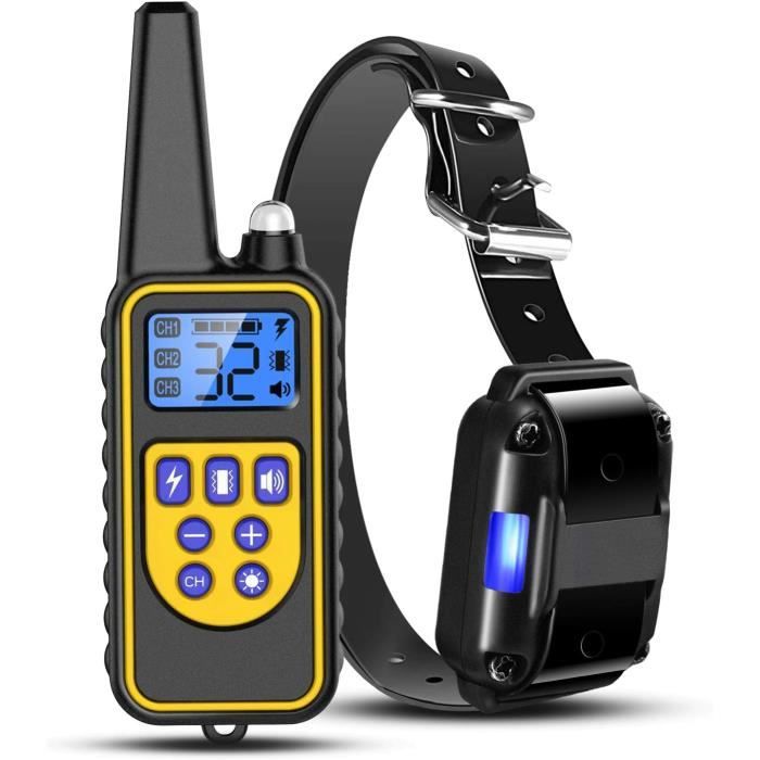 Collier anti aboiement chien - Avec télécommande, collier de dressage pour chien avec 3 modes, niveaux de choc de 0 à 99, 3 canaux
