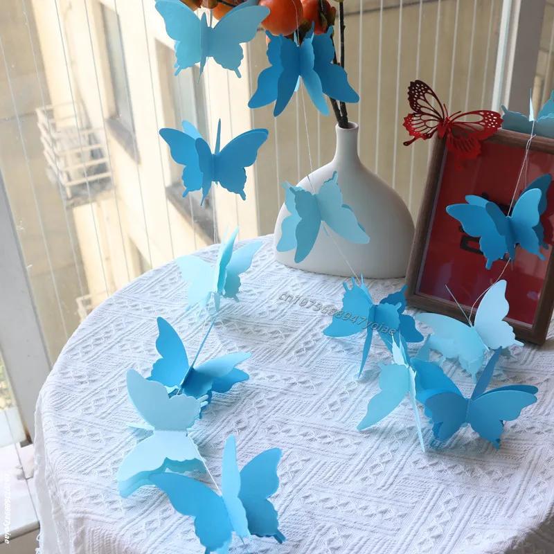2M Colorful 3D Butterfly Banner For Wedding Birthday Party Romantic DIY Hanging Paper Garland For Living Room Decor Supplies