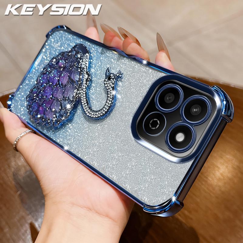 KEYSION Ударопрочный чехол из ТПУ с покрытием для HONOR X7c, с блестками, украшенный лебедем, подставка, задняя крышка для Honor 200 Smart 5G