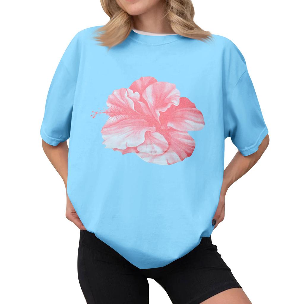 Women's Casual Printed T-Shirt Round Neck Pullover Short Sleeve Top