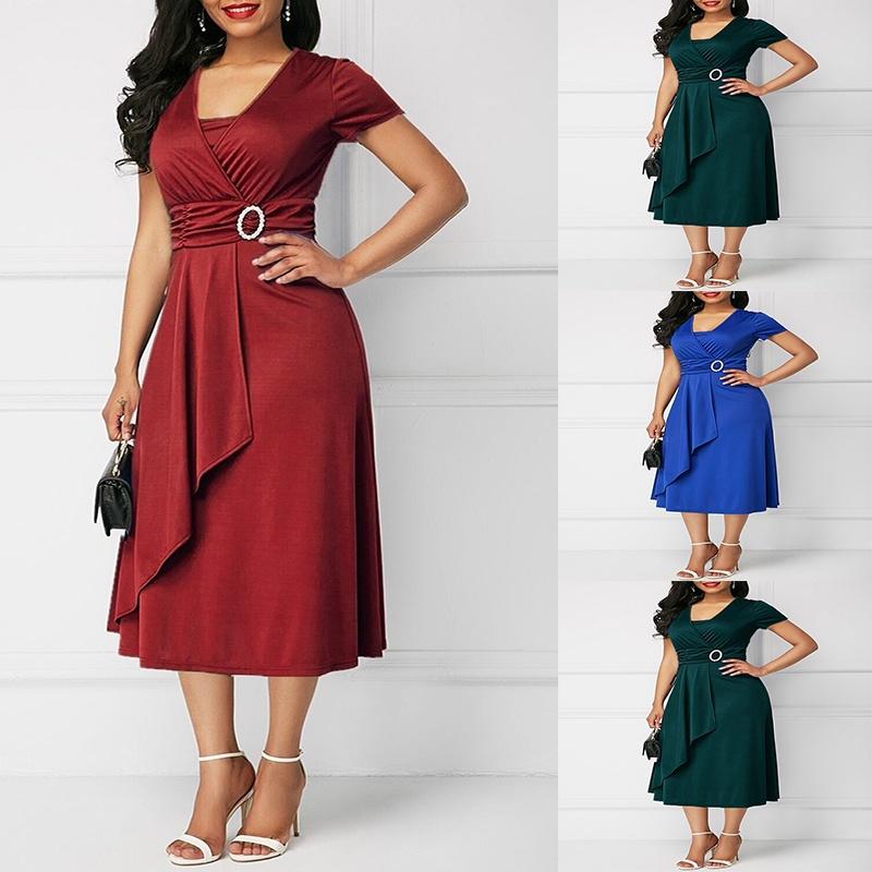 Trendy Plus Size Summer Vogue Sexy Asymmetric Hem V Neck Mini Dress For Fashion Forward Women