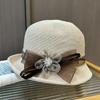 New hat women's spring and summer thin knitted sun hat middle-aged and elderly elegant crimped basin hat sunscreen mesh flower bucket hat