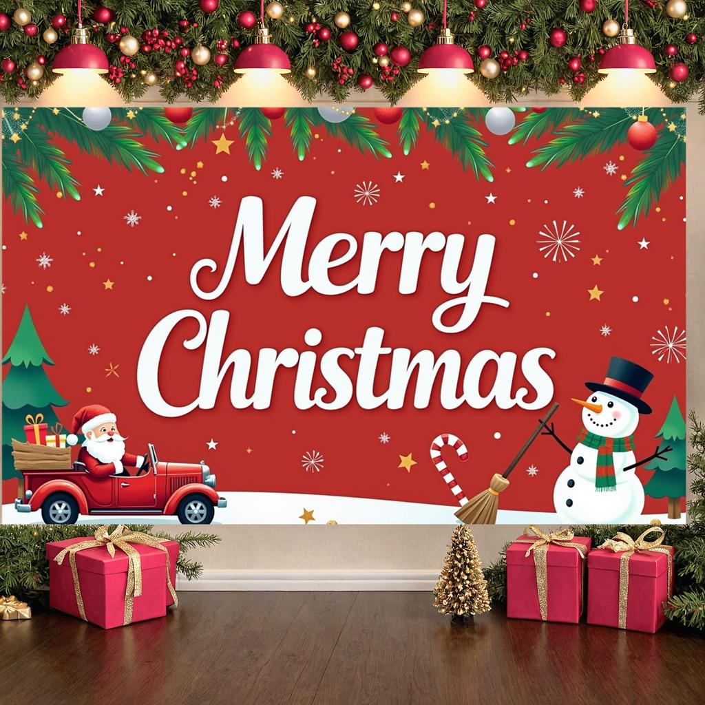 Xmas Backdrop Santa Claus Winter Backdrop Santa Banner Gift Box Snowman Display For Christmas Party Indoor Decoration Winter
