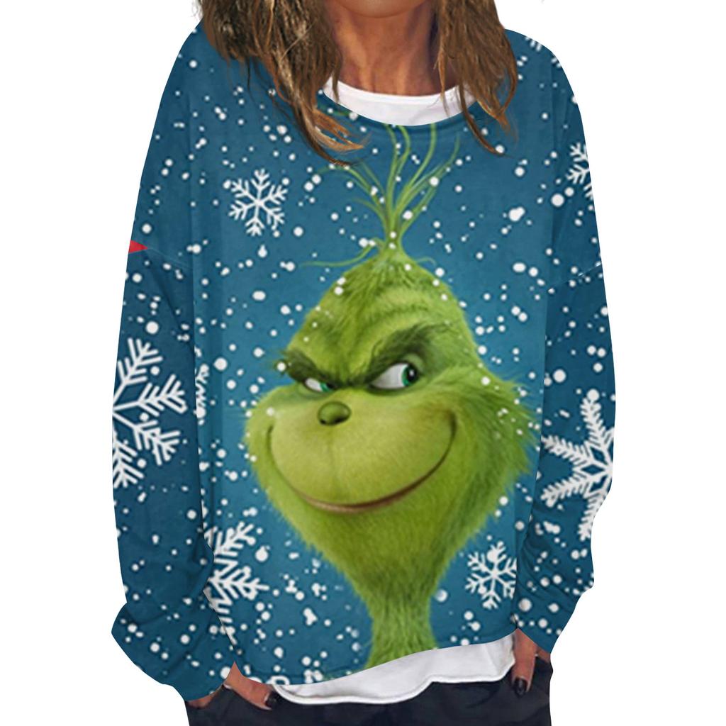 Women's Casual Fashion Vintage Printed Long Sleeve O-Neck Sweatshirt Layer Pullover Top