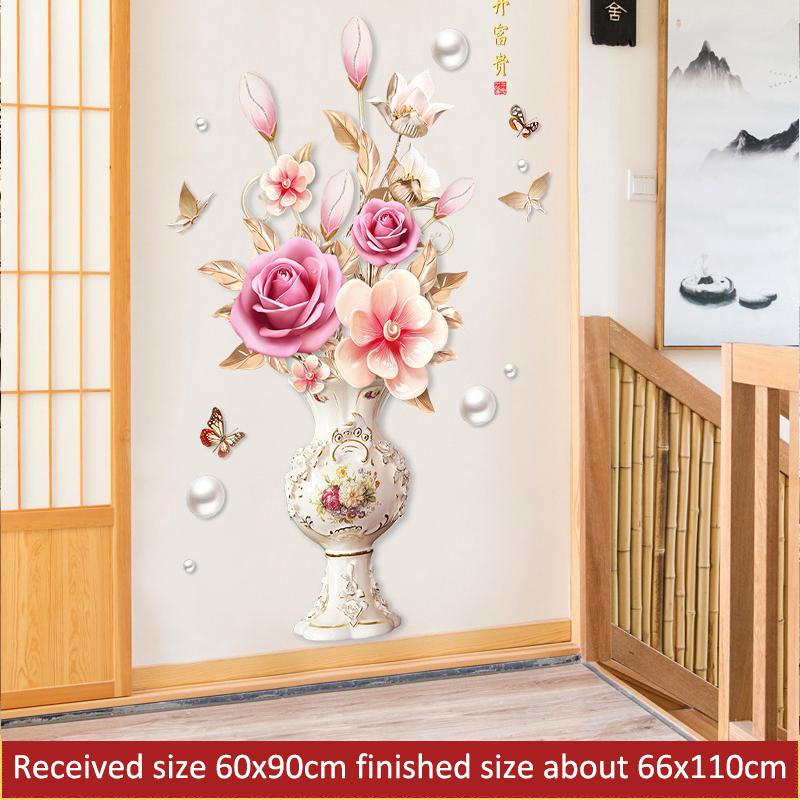 Настенная наклейка в китайском стиле с вазой с пионами для спальни, гостиной, самоклеящаяся виниловая наклейка, съемный декор для фона телевизора, украшение для дома