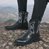 Men's Chelsea Boots Large Size High Top Leather Shoes Fashion Trend Retro Medium Zipper Embroidered Western Boots
