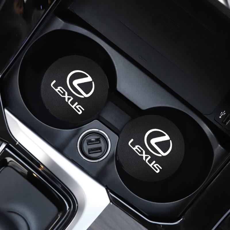 2026 Hot Interior Stickers 2Pcs Leather Coaster Anti-slip Water Cup Pad Mat For Lexus IS250 IS200 CT200h GS300 LS430 RX450h LX57