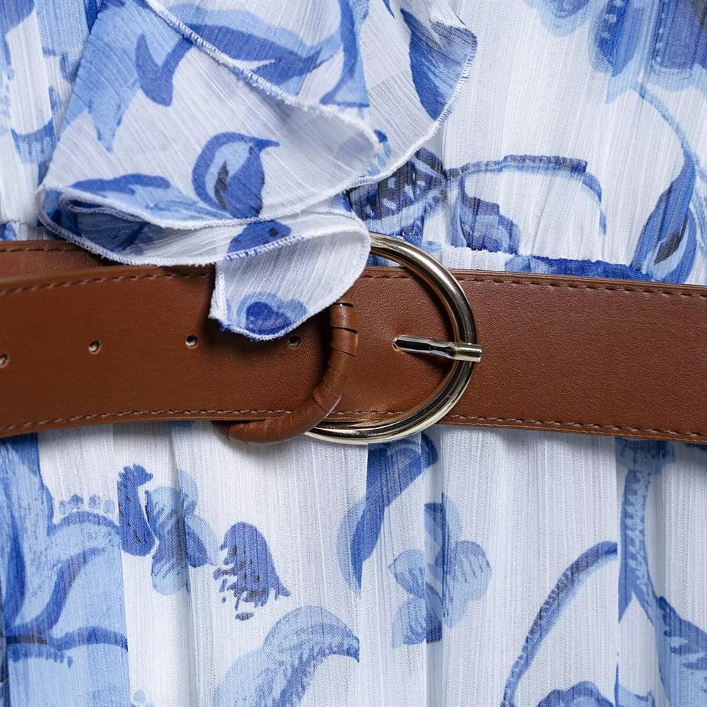 Весна/Лето 2025 Женское Приталенное Миди-платье с V-образным вырезом, поясом и принтом