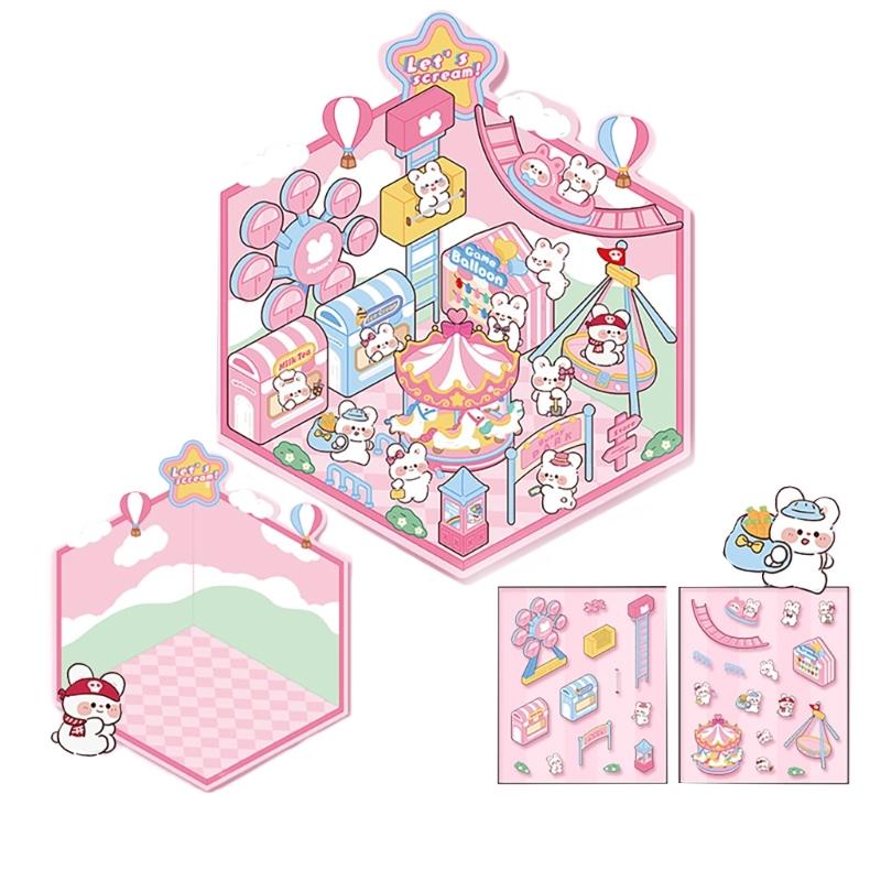 3D House Scene Sticker Miniature Simulated Cabin Scene Sticker for Scrapbooking Journal Notebook Photo Album Phone Case