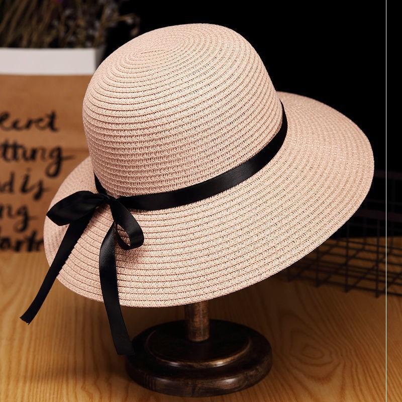 Women's foldable student hat, breathable Korean-style trendy fisherman hat, sun-protective straw bucket hat, classic versatile sun hat