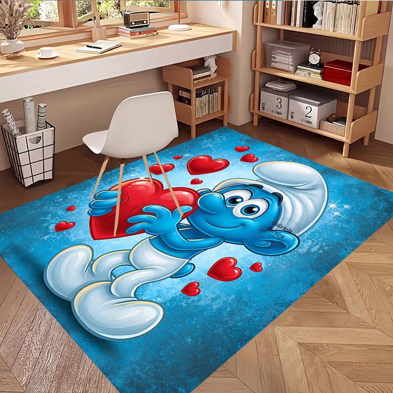 Blue Smurfs Print Rug, Washable Floor Carpet, For Entryway Dorm Laundry Room Office Study, Home Decor Birthday Christmas Gift