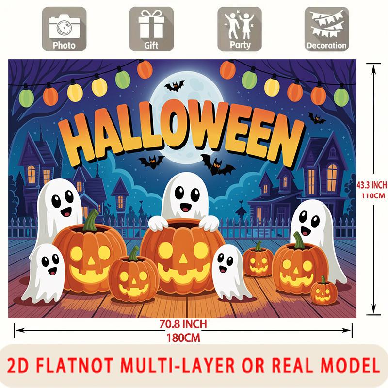 Party Backdrop Halloween Flat Spooky Ghost Pumpkins Multi Layered Celebrations Celebration Photo Booth Front Door Decor